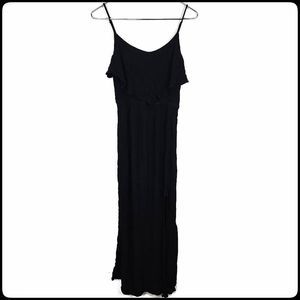 MUDD 00's Black Flounce Ribbed Side Slit Spaghetti Strap Maxi Dress Size: Medium